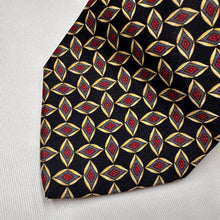 Vintage Beaufort 100% Silk Tie Black Gold Red Geometric Diamond Pattern Made in Italy