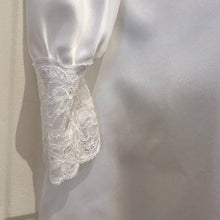 Vintage Italian White Satin Lace Nightgown | Romantic Bridal Peignoir Robe | Long Sleeve Boudoir Dress