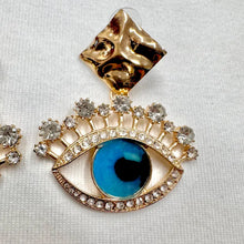 Evil Eye Crystal Statement Drop Earrings – Blue Glass Cabochon