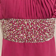 Vintage Hot Pink Rhinestone Cutout Evening Gown Maxi Dress Glam Prom Dress