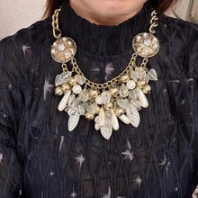 Vintage 60s–80s Inspired Statement Necklace – Gold Chain, Faux Pearl & Crystal Charm Fringe, Bold Party Piece
