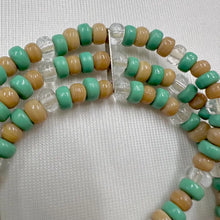 Vintage Triple Wrap Beaded Stretch Bracelet | Mint Green & Natural Wood Tone Beads | Layered Boho Y2K Bracelet | Multi Strand Statement
