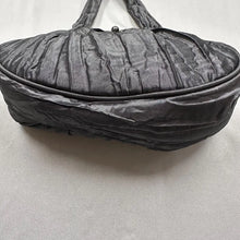 Vintage Charcoal Grey Satin Ruched Evening Bag, Kiss Lock Frame Purse, Y2K Formal Mini Handbag