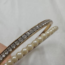 Vintage Pearl & Rhinestone Bangle Set / Gold Tone Layering Bracelets / Elegant Retro Jewelry