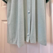 Vintage Givoni Sage Velour Robe | Quilted Satin Yoke Housecoat, Fits Large to XL