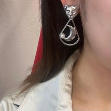 Vintage Silver Tiger Drop Earrings – 2 Way Detachable Moon & Star Statement Earrings