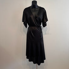 Liza Emanuele Black Wrap Dress, Satin-Like Finish, Batwing Sleeves, Asymmetric Hem (AUS 14)