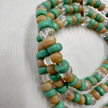 Vintage Triple Wrap Beaded Stretch Bracelet | Mint Green & Natural Wood Tone Beads | Layered Boho Y2K Bracelet | Multi Strand Statement