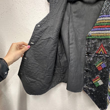 Vintage 80s Black Beaded Sequin Vest | Rainbow Embellished Unisex Waistcoat | Festival Statement Piece