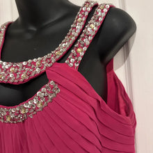 Vintage Hot Pink Rhinestone Cutout Evening Gown Maxi Dress Glam Prom Dress