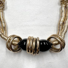 Vintage Gold Statement Necklace – Articulated Tube Segments with Black Glass Bead Centre