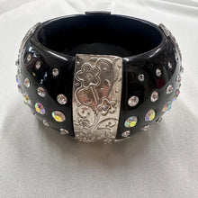 Vintage Black Rhinestone Wide Cuff Bangle / Oversized Statement Bracelet / Y2K Glam Crystal Bracelet