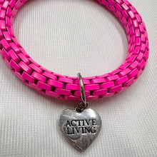 Vintage Hot Pink Stretch Bracelet with Heart Charm | Bold Chain Link Bangle | Y2K Statement Bracelet | Active Living Charm