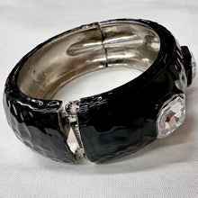 Vintage Black Enamel Hinged Bangle Bracelet | Faceted Crystal Statement Cuff | Glam Art Deco Style