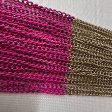 Vintage Gold Tone Hot Pink Chain Fringe Bracelet | Statement Cuff, Adjustable Clasp