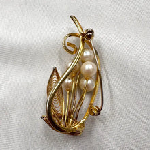 Vintage Gold Tone Pearl Floral Brooch | Mid Century Style | Elegant Small Statement Brooch