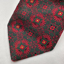 Vintage Floral Paisley Silk-Style Tie Dark Green Red Pattern Retro Necktie