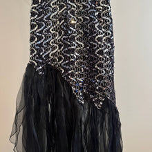 Angelucci Design Sequin Maxi Dress, Black Silver Mermaid Hem, Spaghetti Strap Evening Gown