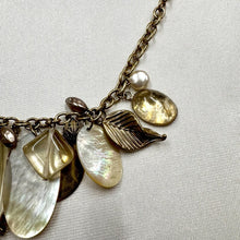 Vintage Shell Charm Necklace | Boho Gold Tone Statement Necklace | Mother of Pearl Jewelry | Coastal Layered Charm Necklace