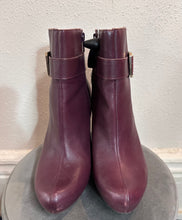 Vintage Burgundy Leather Buckle Ankle Boots – Stiletto Heel, Pre-Loved Statement Style