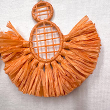 Coral Raffia Fan Statement Earrings – Oversized Boho Fringe Drops