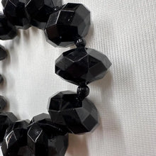 Vintage Faceted Black Acrylic Bead Stretch Bracelet | Chunky Geometric Statement Bracelet | Bold Y2K Jewelry