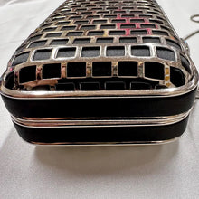 Witchery Black Silver Box Clutch Bag, Rhinestone Clasp Evening Purse, Metal Cage Chain Shoulder Bag, Y2K Party Handbag