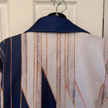 Vintage Abstract Print Oversized Coat | Navy Geometric Statement Jacket | Double Breasted Lightweight Coat | Retro Art Deco Style
