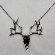 Vintage Deer Skull Necklace | Gothic Antler Pendant Necklace | Silver Tone Woodland Jewelry | Dark Forest Statement Necklaces