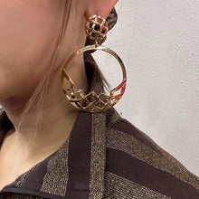 Vintage Gold Tone Open Circle Statement Earrings | Geometric Cutout Drop Earrings | Oversized Retro Earrings