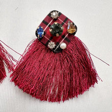 Vintage Red Tassel Statement Earrings | Plaid Rhinestone Fringe Earrings | Boho Glam Jewellery