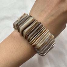 Vintage Mother of Pearl Stretch Bracelet | Natural Shell Tile Bracelet | Neutral Statement Jewelry