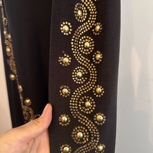 Black Gold Rhinestone Maxi Dress, Long Sleeve Deep V Neck Evening Gown, Diagonal Embellished Formal Dress, Elegant Statement Party Wear
