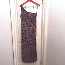 Burgundy Sequin Maxi Dress with High Slit, Mr K Vintage l Silk Evening Gown, Size 12 One Shoulder Dress