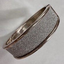 Vintage Silver Glitter Hinged Bangle | Sparkly Statement Bracelet | Silver Tone Clamper Cuff | Retro Jewelry