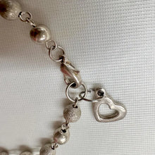 Vintage Champagne Tone Beaded Bracelet with Heart Charm | Satin Polished Metal Chain Jewelry