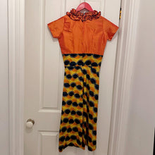 Vintage Orange Ruffle Neck Midi Dress | African Print Style Statement