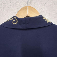 Vintage 80s Navy Blazer | Gold Baroque Scroll Embroidery, Double-Breasted Jacket