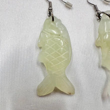 Vintage Hand Carved Fish Earrings | Pale Green Jade Style Koi Drop