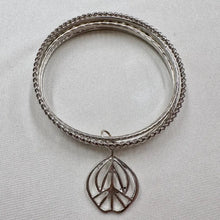 Vintage Silver Tone Leaf Charm Stacking Bangles | Botanical Boho Layering Bracelets | Nature Inspired Jewellery
