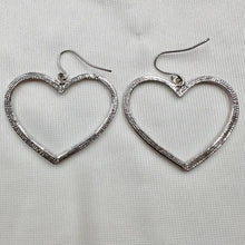 Vintage Rhinestone Open Heart Dangle Earrings | Silver Tone Y2K Romantic Jewelry