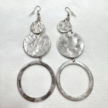 Vintage Silver Textured Disc Dangle Earrings – Bold Long Statement Circle Drop