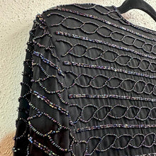 Vintage Black Beaded Jacket | Iridescent Sheer Evening Cardigan, Art Deco Style