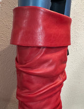 Vintage 80s Red Leather Slouch Mid-Calf Boots