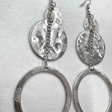 Vintage Silver Textured Disc Dangle Earrings – Bold Long Statement Circle Drop