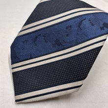 Vintage Navy Blue Striped Necktie with Textured Geometric Pattern Retro Tie