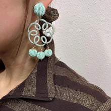 Vintage Mint Green Beaded Chandelier Earrings | Statement Seed Bead Tassel Earrings | Boho Pastel Dangle Earrings