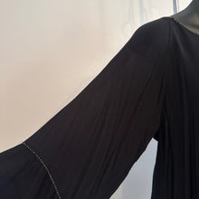 Black Pleated Open Back Tunic Dress, Gold Embellished Long Sleeve Mini Dress, Flared Sleeve Black Dress, Elegant Vintage Eveningwear