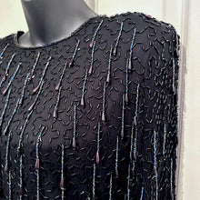 Vintage 80s/90s La Bam Collection Black Silk Beaded Tassel Cocktail Dress - Medium