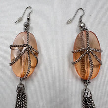 Vintage Peach Acrylic & Silver Chain Tassel Earrings | Long Statement Drop Earrings | Y2K Boho Dangle Earrings